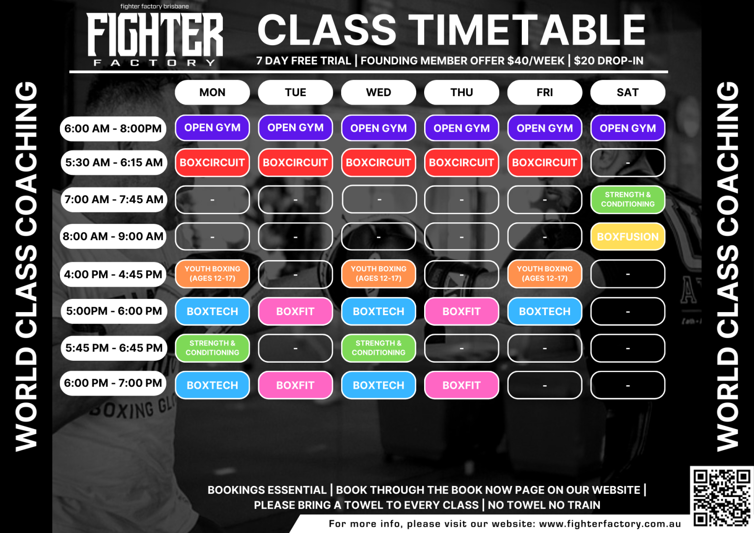 timetable - Fighter Factory Brisbane